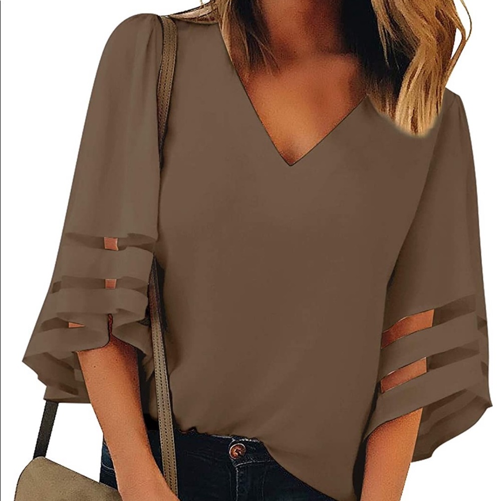 Brown 3/4 Sleeve Vneck